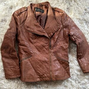 ☀️3/$/5 Guess Los Angeles Faux Leather Moto Jacket quilted asymmetrical brown